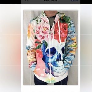 Electro Threads Life And Death Zip Hoodie Jacket Floral Skull Unisex Large